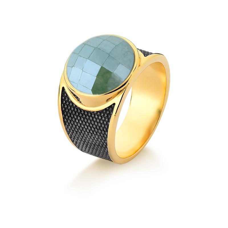 ANEL FOLHEADO A OURO E RÓDIO NEGRO