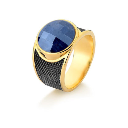 ANEL FOLHEADO A OURO E RÓDIO NEGRO