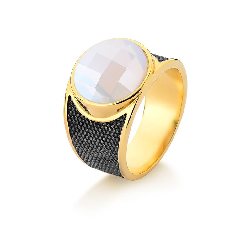 ANEL FOLHEADO A OURO E RÓDIO NEGRO