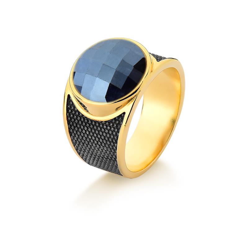 ANEL FOLHEADO A OURO E RÓDIO NEGRO