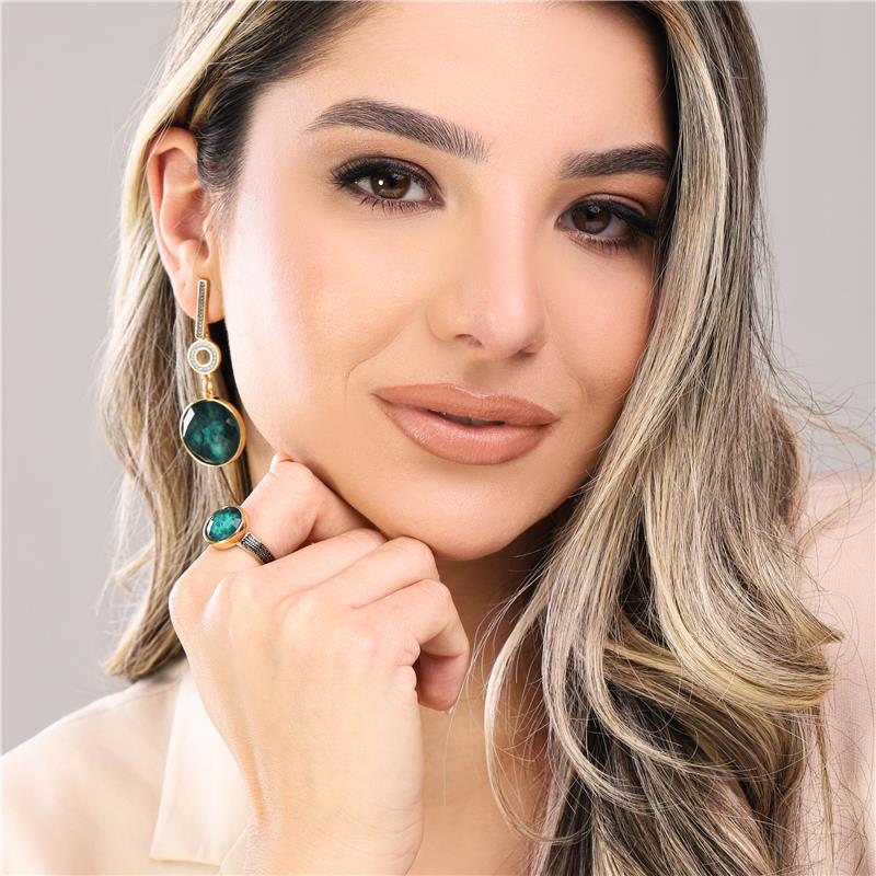 Anel Brilhato Pedras Naturais Brasileiras — Folheado a Ouro