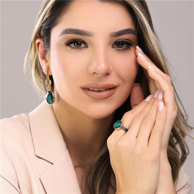 Anel Brilhato Pedras Naturais Brasileiras — Folheado a Ouro