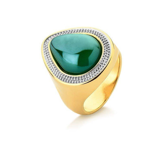 Anel Possebon Folheado a Ouro e Ródio Branco - Pedra Natural