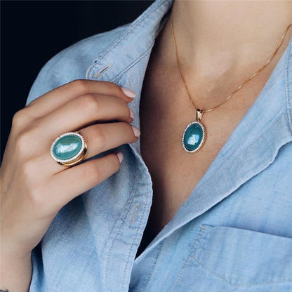 Anel Possebon Folheado a Ouro e Ródio Branco - Pedra Natural