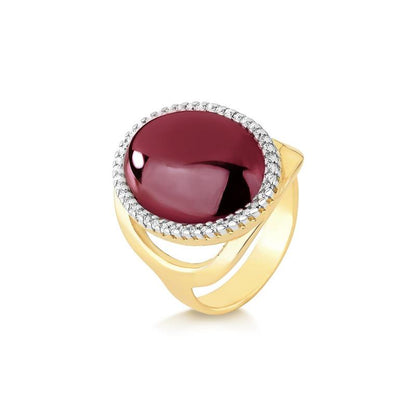 Anel Possebon Folheado a Ouro e Ródio Branco - Pedra Natural