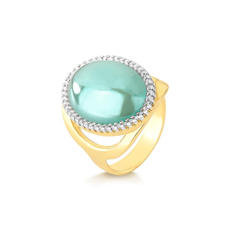 Anel Possebon Folheado a Ouro e Ródio Branco - Pedra Natural