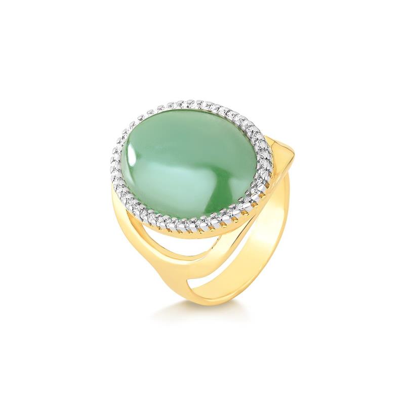 Anel Possebon Folheado a Ouro e Ródio Branco - Pedra Natural