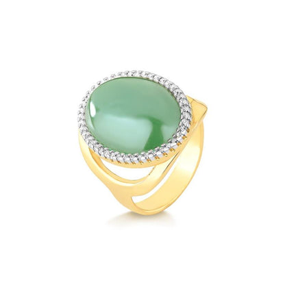 Anel Possebon Folheado a Ouro e Ródio Branco - Pedra Natural