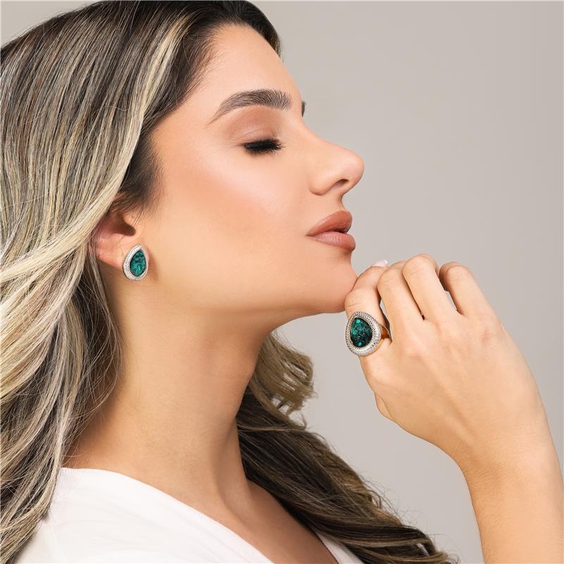 Anel Brilhato Pedras Naturais Brasileiras — Folheado a Ouro e Ródio Branco