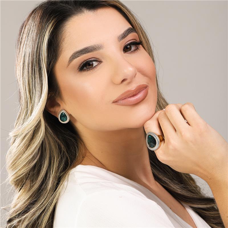 Anel Brilhato Pedras Naturais Brasileiras — Folheado a Ouro e Ródio Branco