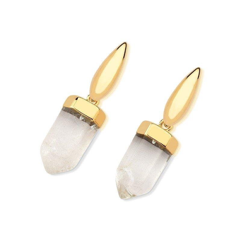 Brinco Brilhato Rústica Prisma Natural — Folheado a Ouro — Cristal de Rocha