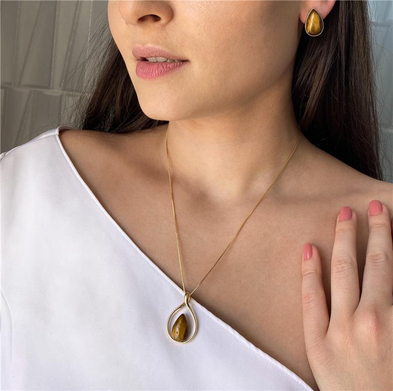 Brinco Possebon Folheado a Ouro - Pedra Natural