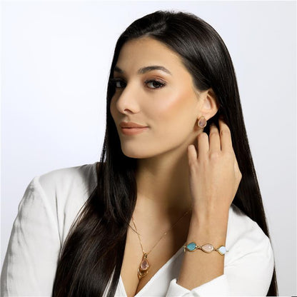 Brinco Possebon Folheado a Ouro - Pedra Natural