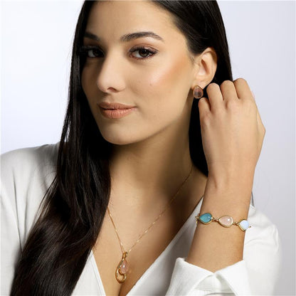 Brinco Possebon Folheado a Ouro - Pedra Natural