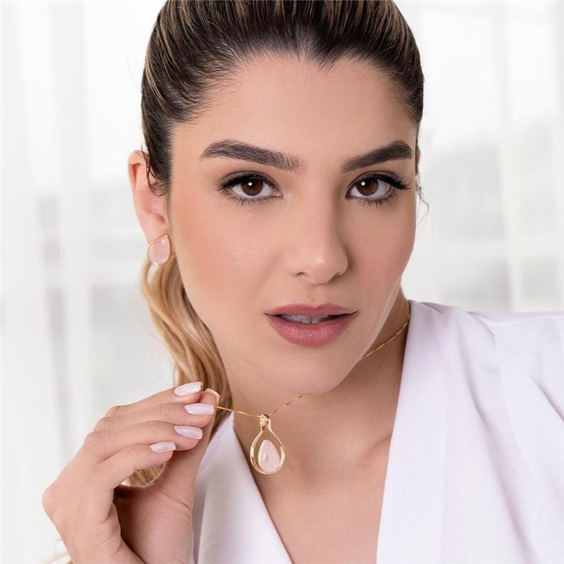 Brinco Possebon Folheado a Ouro - Pedra Natural