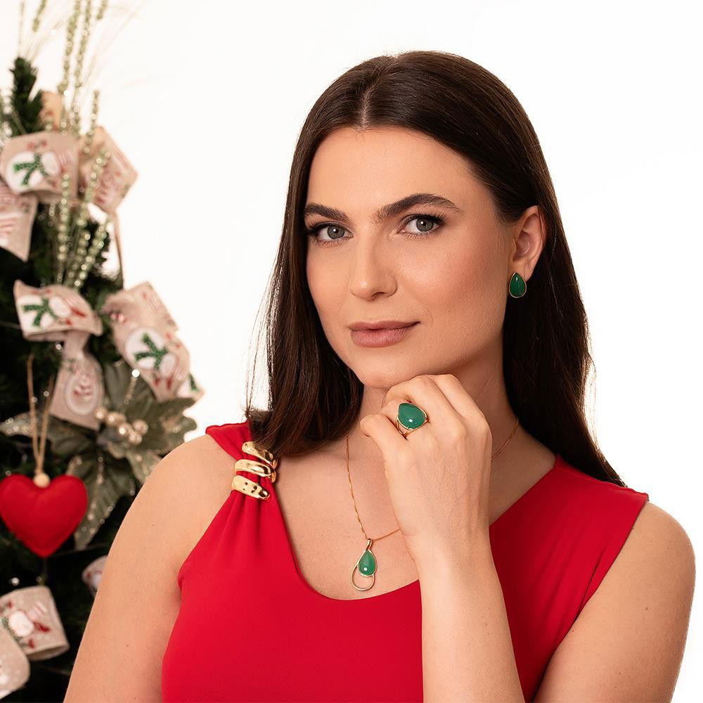 Brinco Possebon Folheado a Ouro - Pedra Natural