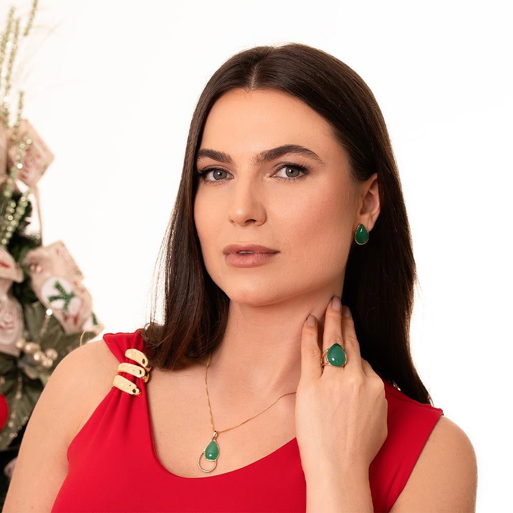 Brinco Possebon Folheado a Ouro - Pedra Natural