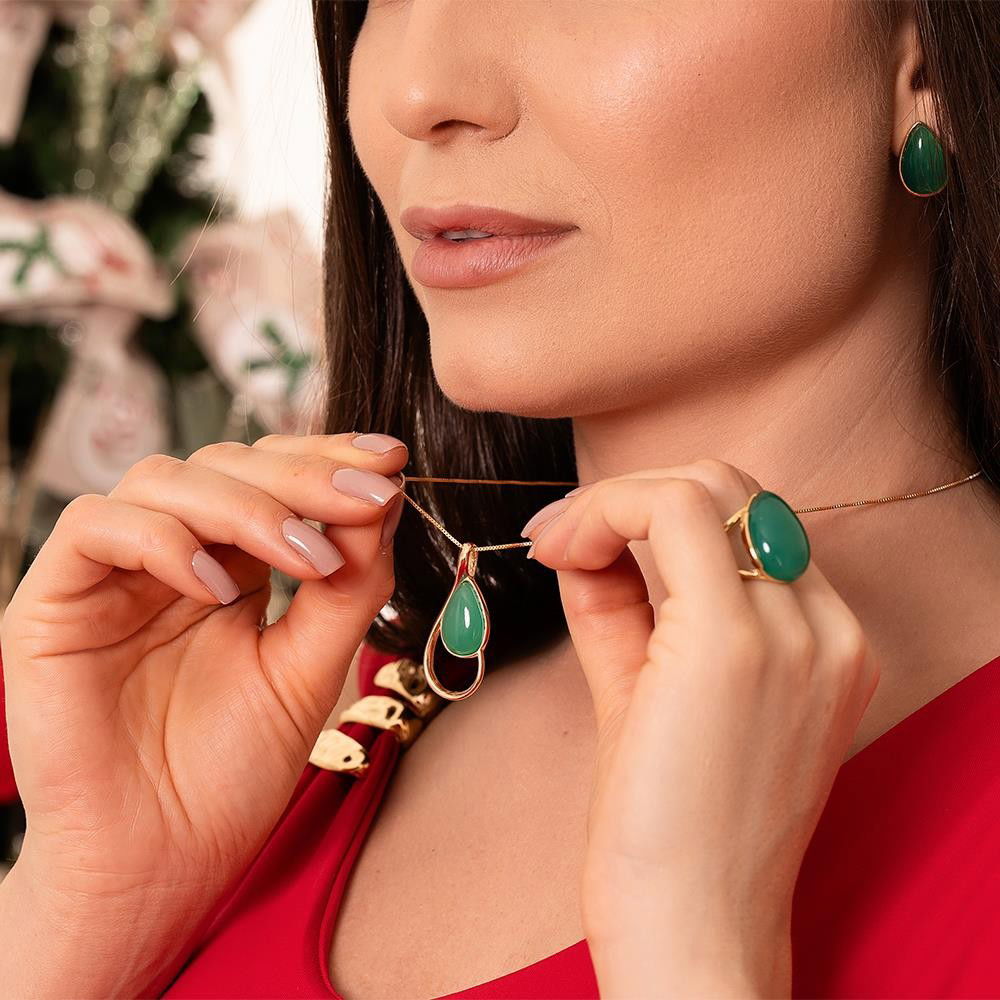 Brinco Possebon Folheado a Ouro - Pedra Natural