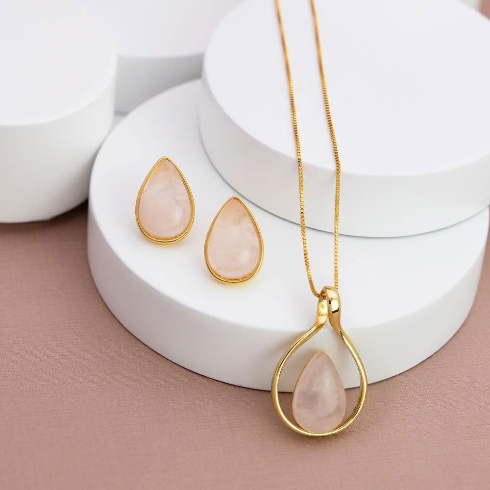 Brinco Possebon Folheado a Ouro - Pedra Natural