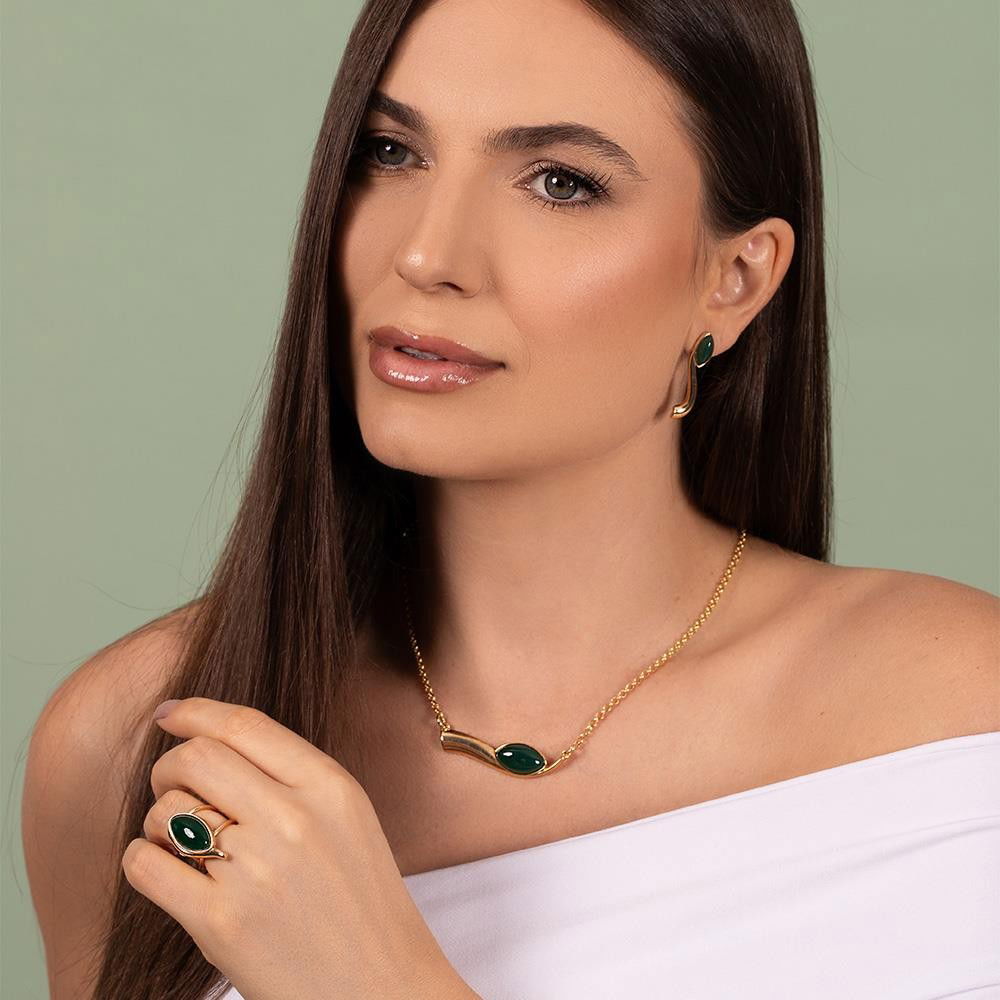 Brinco Brilhato Pedras Naturais Brasileiras — Folheado a Ouro