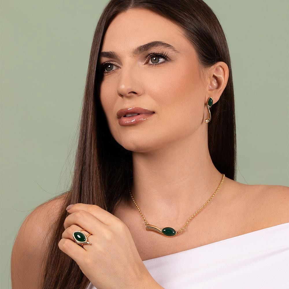 Brinco Brilhato Pedras Naturais Brasileiras — Folheado a Ouro