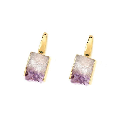 Brinco Brilhato Raridade Geodo de Ametista — Folheado a Ouro