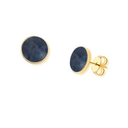 Brinco Brilhato Geométrica Pedra Redonda 12 mm — Folheado a Ouro — Sodalita