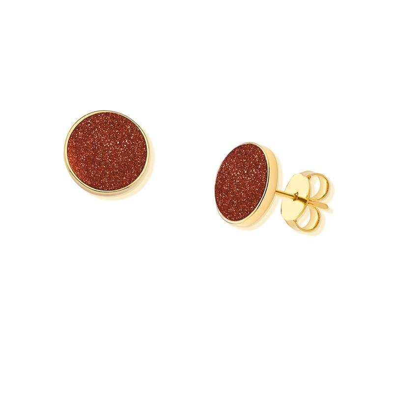 Brinco Brilhato Geométrica Pedra Redonda 12 mm — Folheado a Ouro — Sol