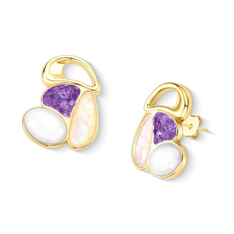Brinco Brilhato Pedras Naturais Brasileiras — Folheado a Ouro