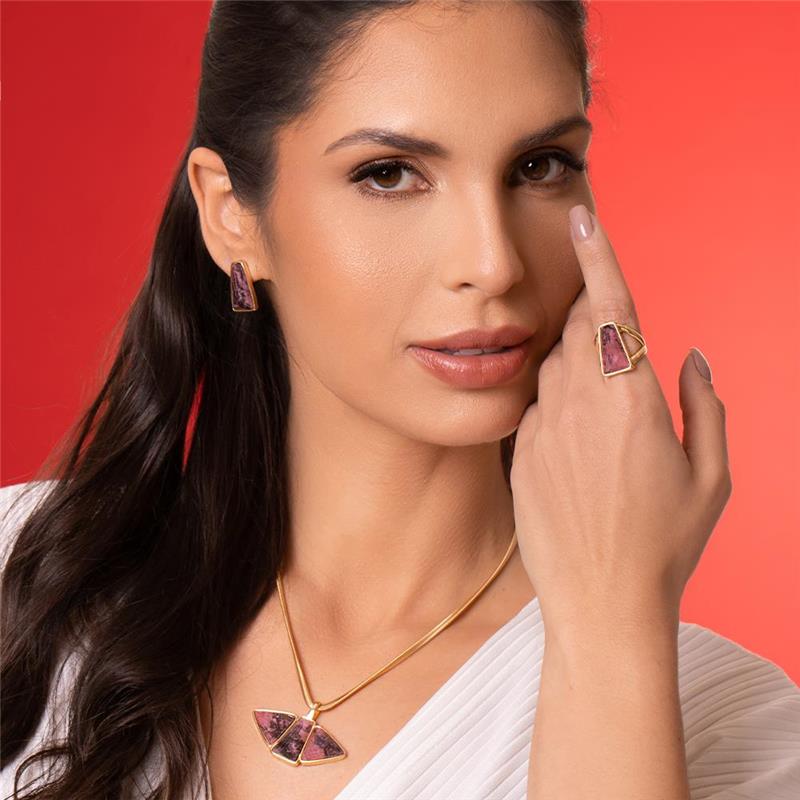 Brinco Brilhato Pedras Naturais Brasileiras — Folheado a Ouro
