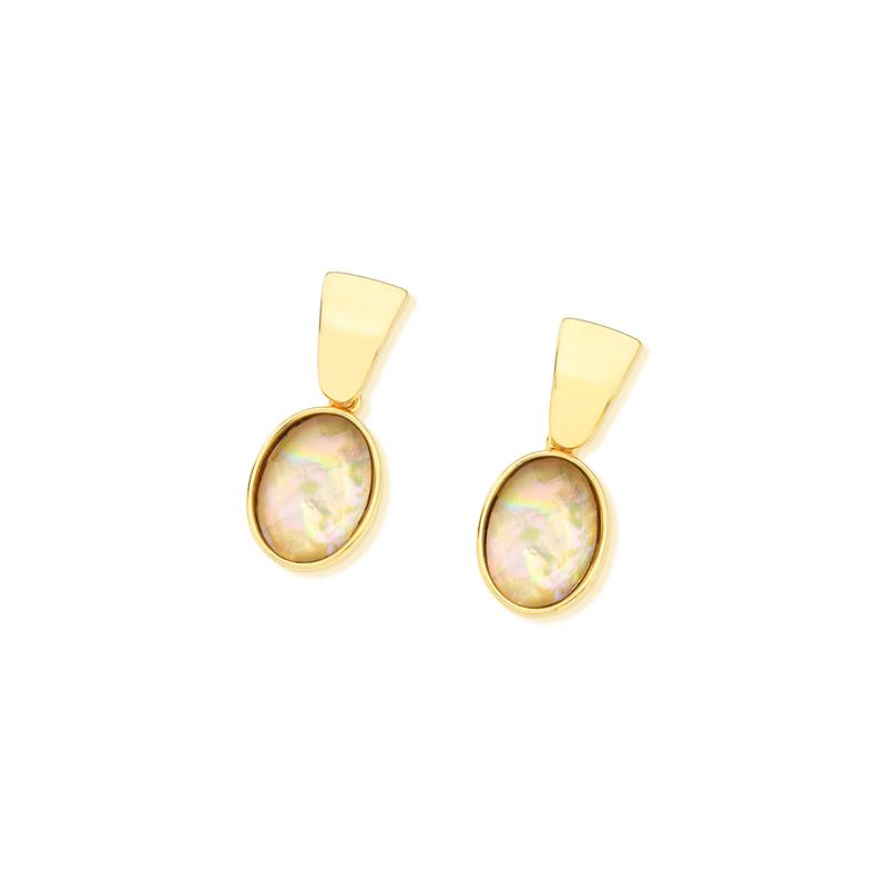Brinco folheado a ouro com Opala do Mar - Nautilus — Coleção Conchas