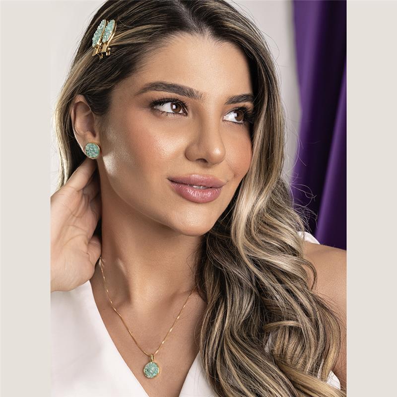 Brinco Brilhato Pedras Naturais Brasileiras — Folheado a Ouro