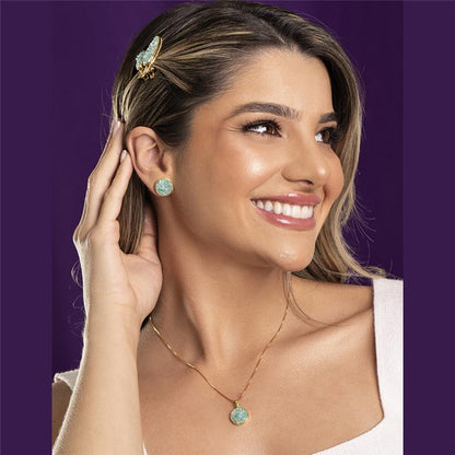 Brinco Brilhato Pedras Naturais Brasileiras — Folheado a Ouro