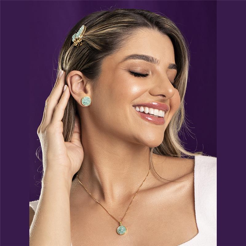 Brinco Brilhato Pedras Naturais Brasileiras — Folheado a Ouro