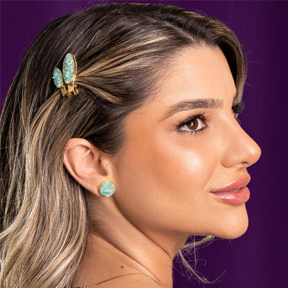 Brinco Brilhato Pedras Naturais Brasileiras — Folheado a Ouro
