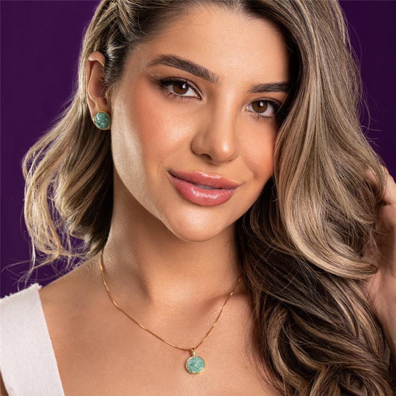 Brinco Brilhato Pedras Naturais Brasileiras — Folheado a Ouro