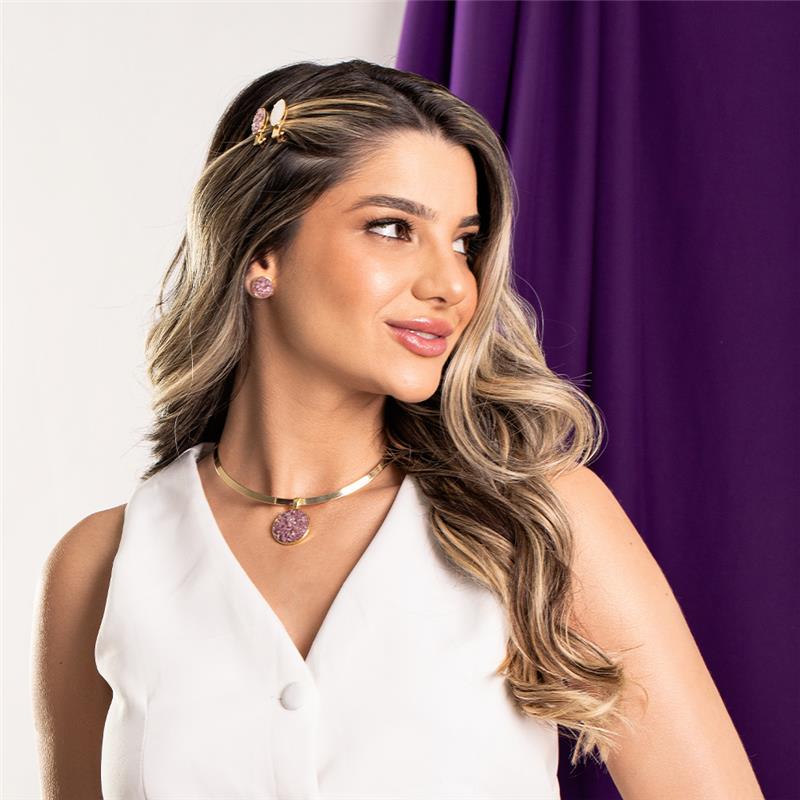 Brinco Brilhato Pedras Naturais Brasileiras — Folheado a Ouro