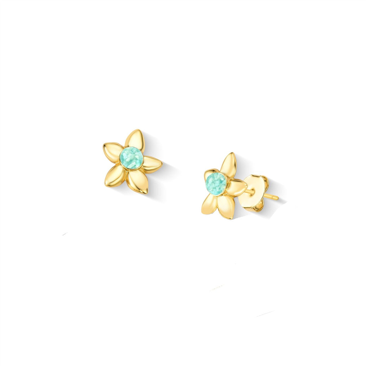 Brinco Brilhato Florir folheado a ouro com amazonita verde