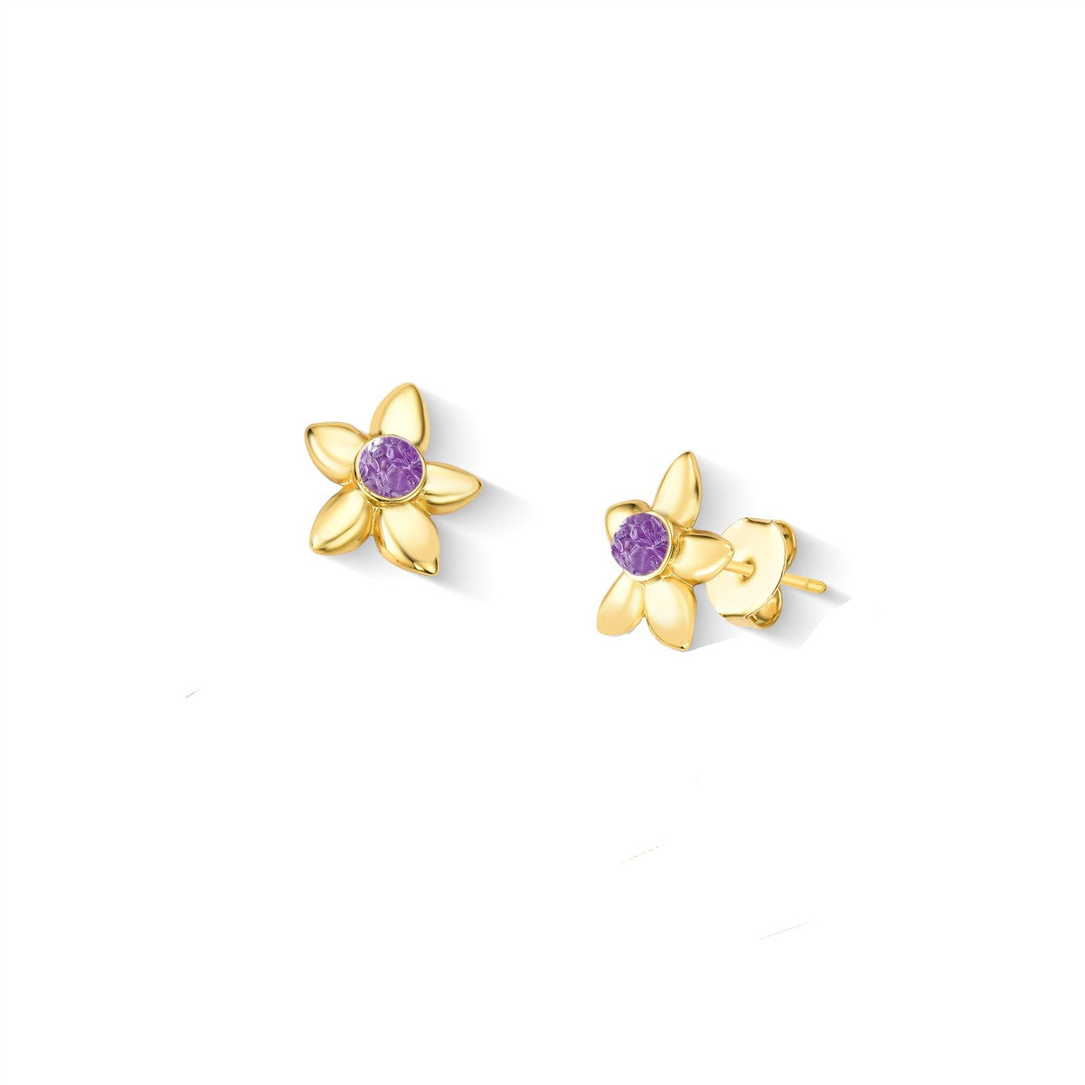 Brinco Brilhato Florir folheado a ouro com ametista