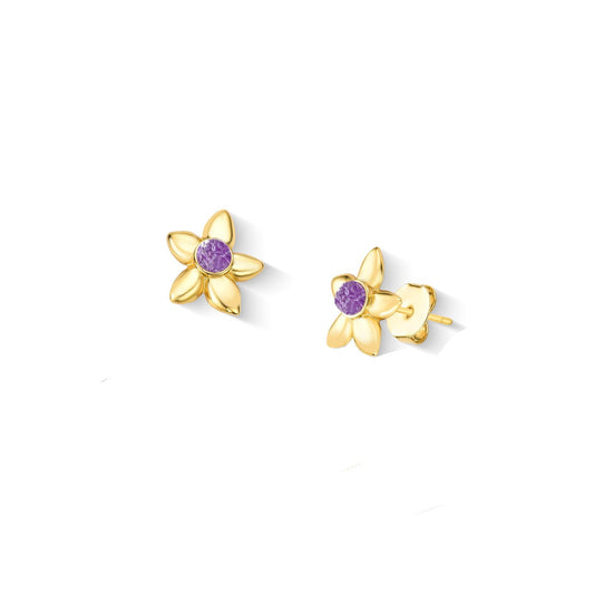 Brinco Brilhato Florir folheado a ouro com ametista