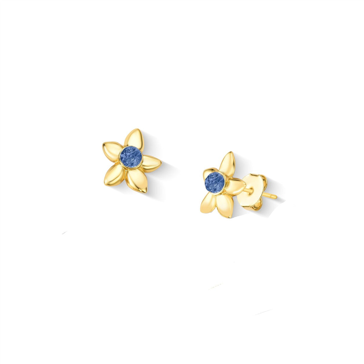Brinco Brilhato Florir folheado a ouro com cianita azul