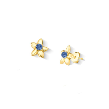 Brinco Brilhato Florir folheado a ouro com cianita azul