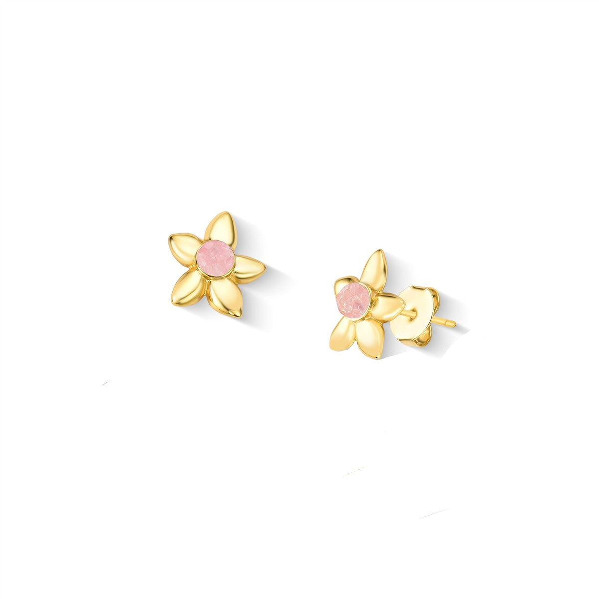 Brinco Brilhato Florir folheado a ouro com quartzo rosa