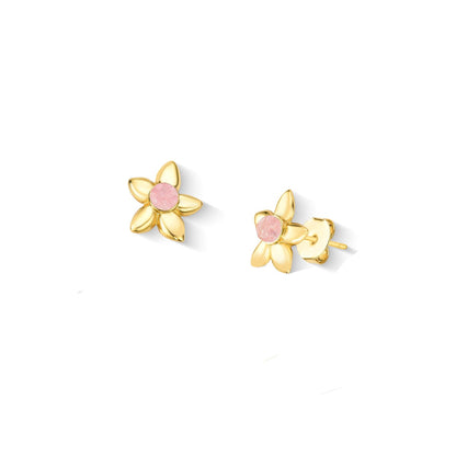 Brinco Brilhato Florir folheado a ouro com quartzo rosa
