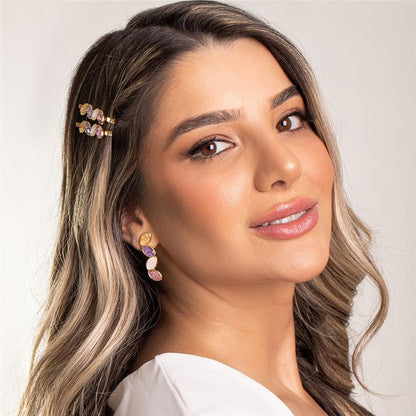 Brinco Brilhato Pedras Naturais Brasileiras — Folheado a Ouro