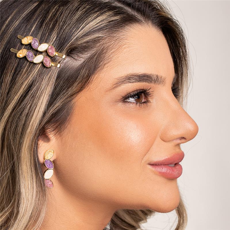 Brinco Brilhato Pedras Naturais Brasileiras — Folheado a Ouro