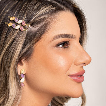 Brinco Brilhato Pedras Naturais Brasileiras — Folheado a Ouro