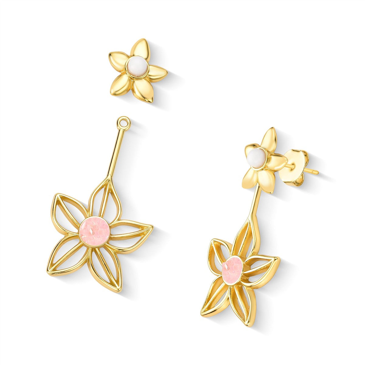 Brinco Florir variação quartzo rosa e porcelana