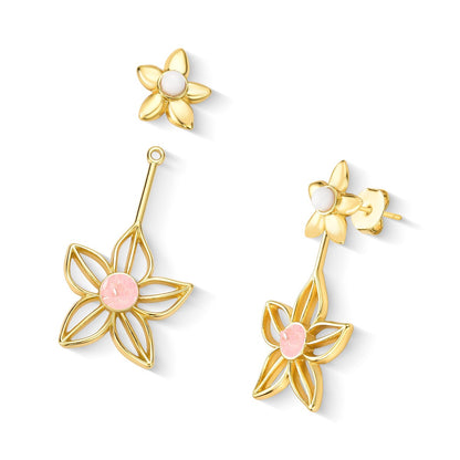 Brinco Florir variação quartzo rosa e porcelana