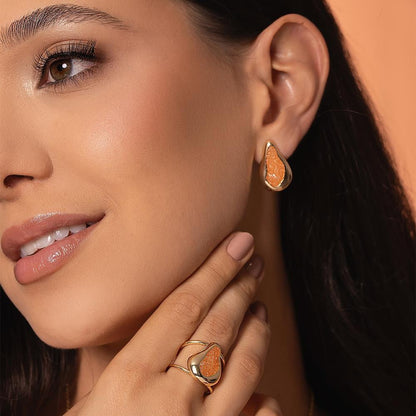 Brinco Possebon Folheado a Ouro - Pedra Natural